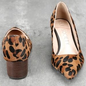 Sole Society Andorra Leopard Print Low Block Heel Pumps - Tan & Black Size 9M